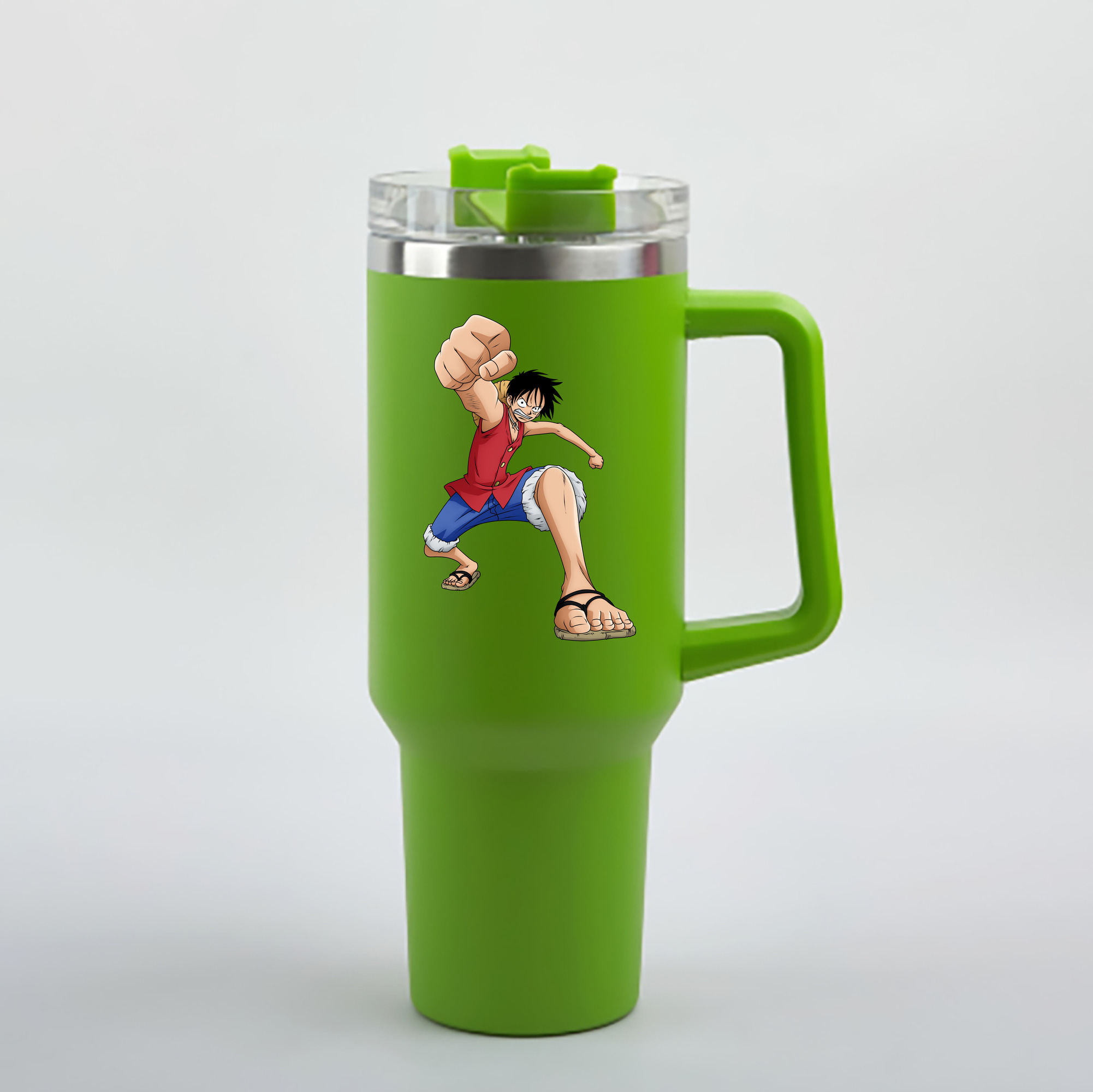 ワンピース モンキー・D・ルフィ ONE PIECE Monkey D. Luffy 1200mL車用タンブラー - クリスタルステッカー（プラスチックストロー付き）